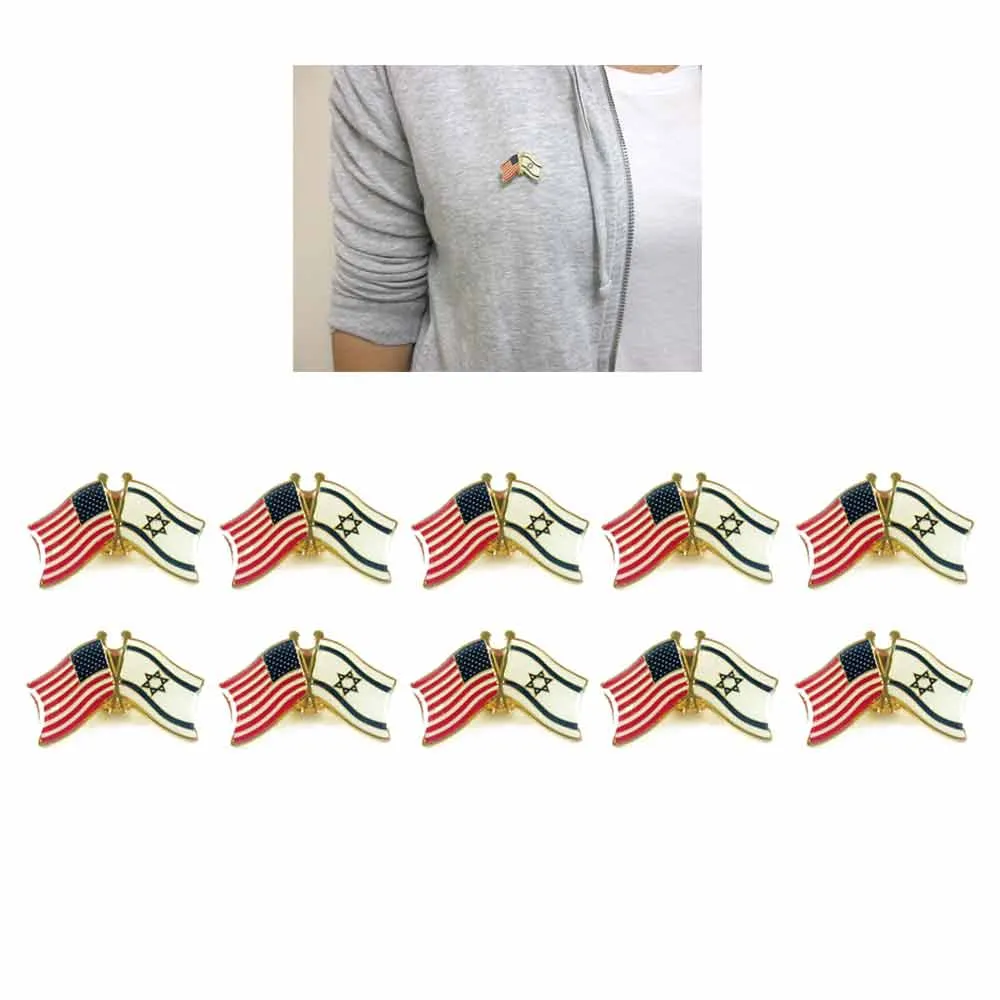 10 Israel USA Crossed Friendship Flag Lapel Pin Support Patriotic Enamel Badge