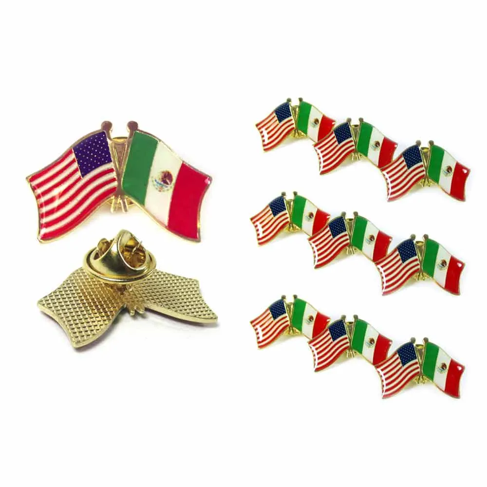 10 Mexico USA Crossed Friendship Flag Lapel Pin Support Patriotic Enamel Badge