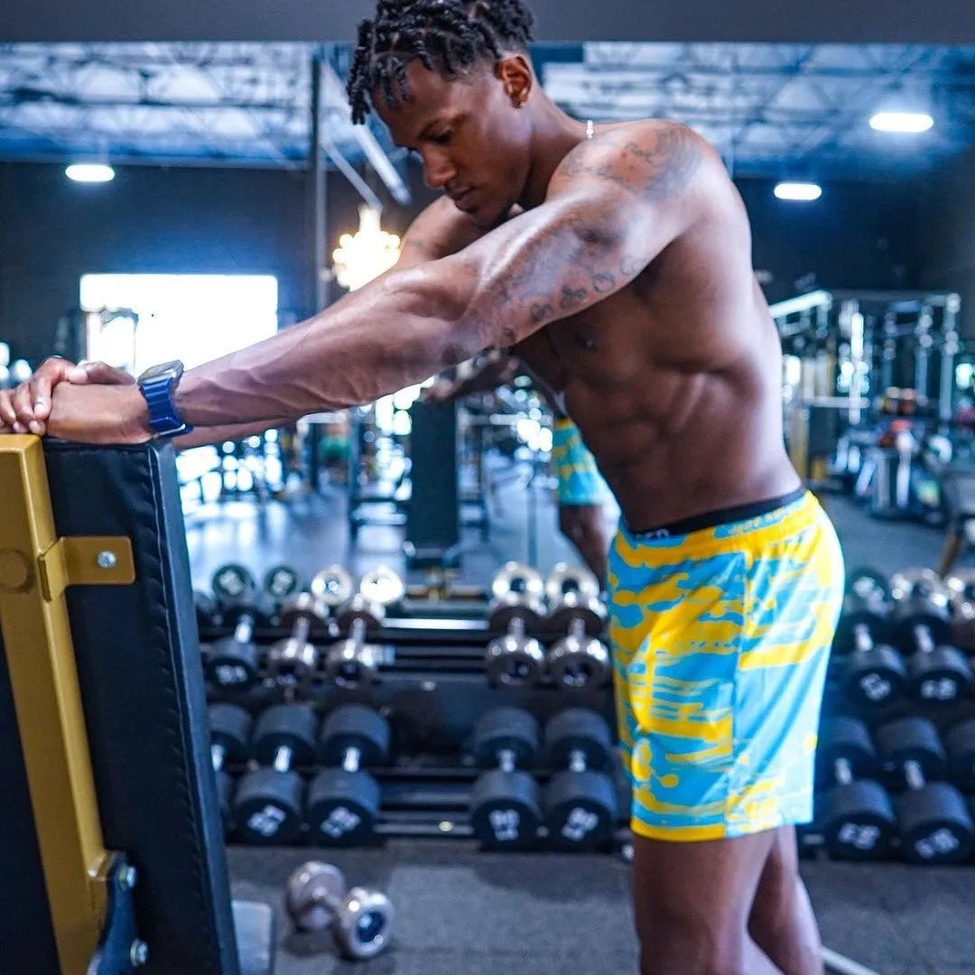 2 in 1 Stretch Long Lined Sea Sunset Gym Shorts