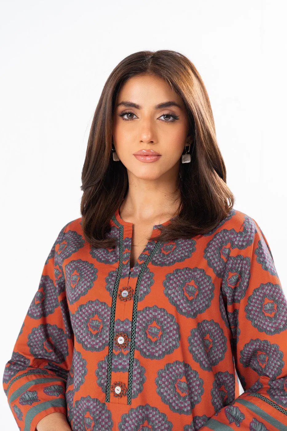 2 Pc Printed Lawn Suit With Printed Cambric Trouser
