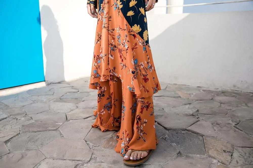 2024Vintage Floral Full Sleeve V-Neck Dress