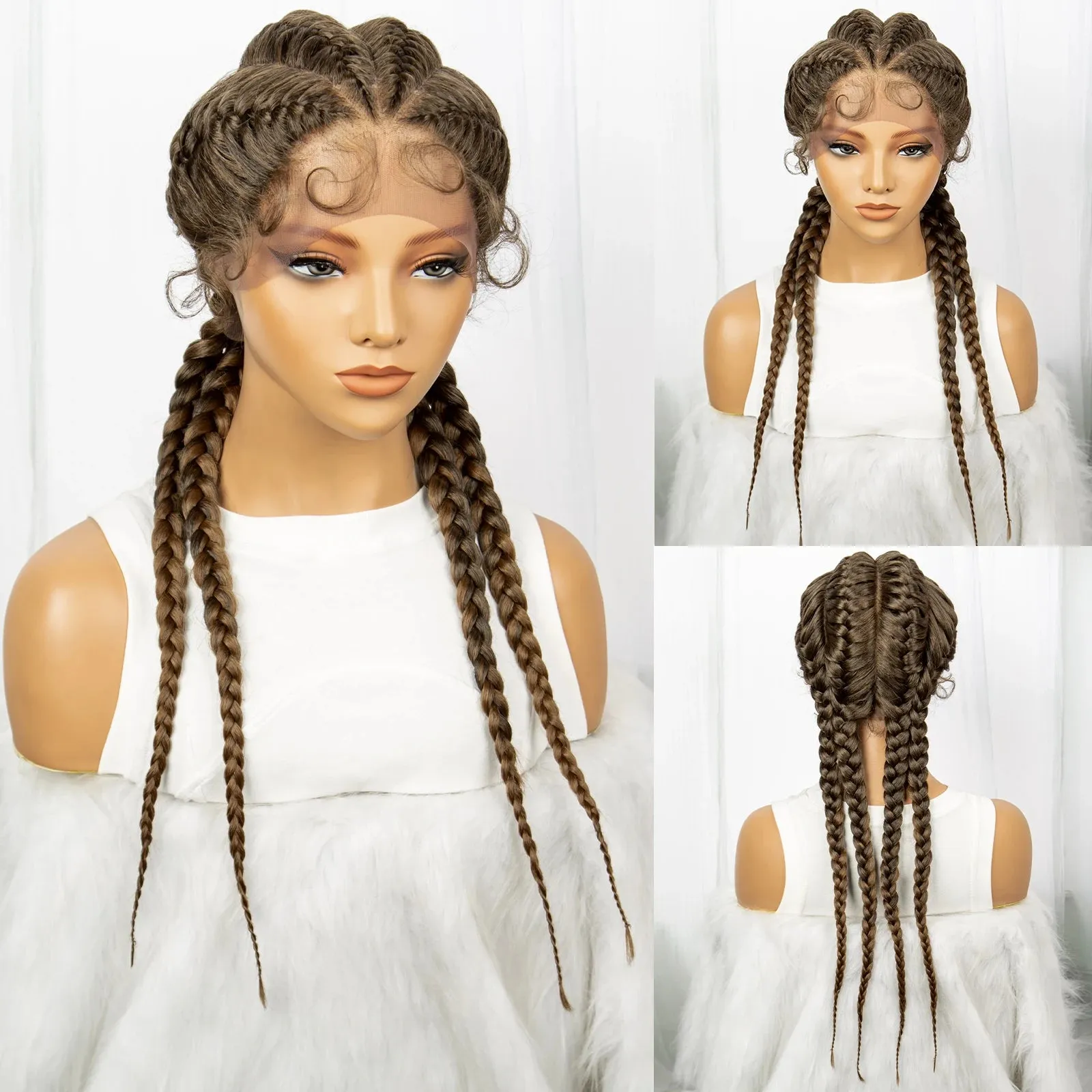 26 Inches Short Braids Lace Frontal Wig Synthetic 4 Braid Wig with Baby Hair