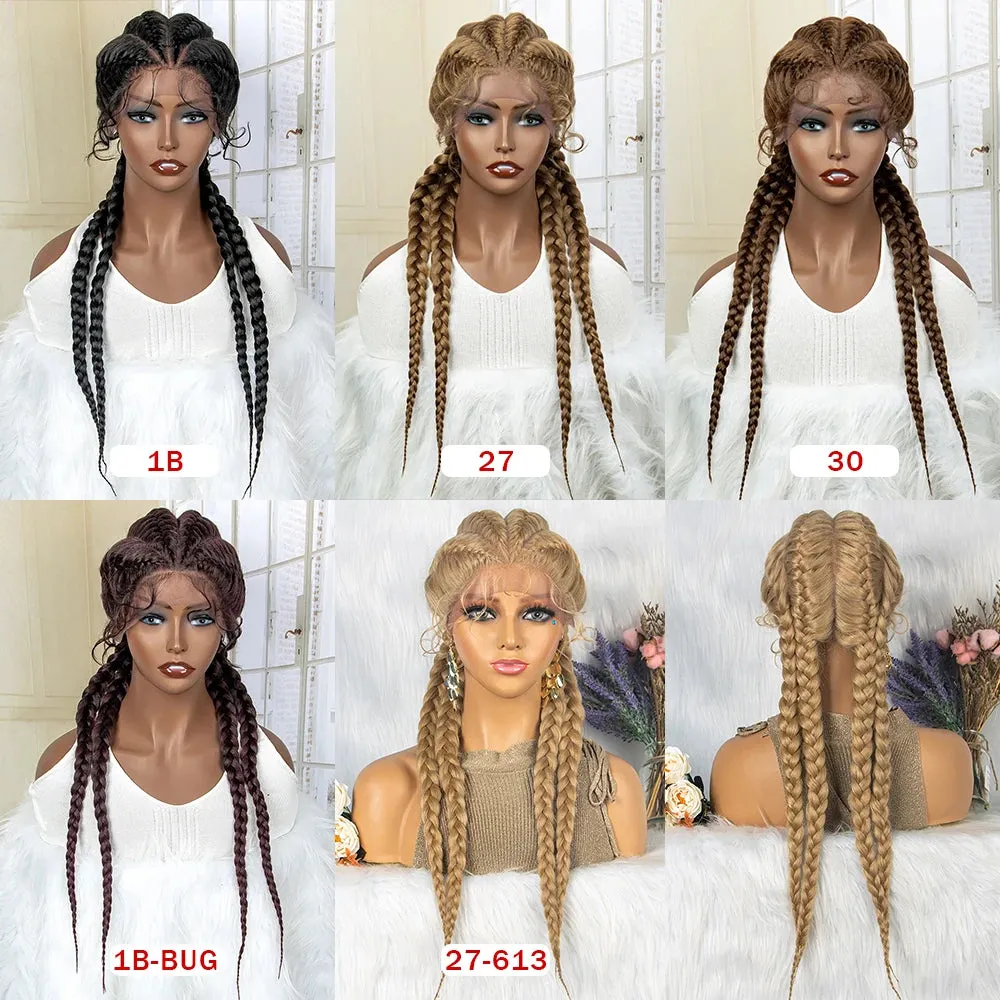 26 Inches Short Braids Lace Frontal Wig Synthetic 4 Braid Wig with Baby Hair