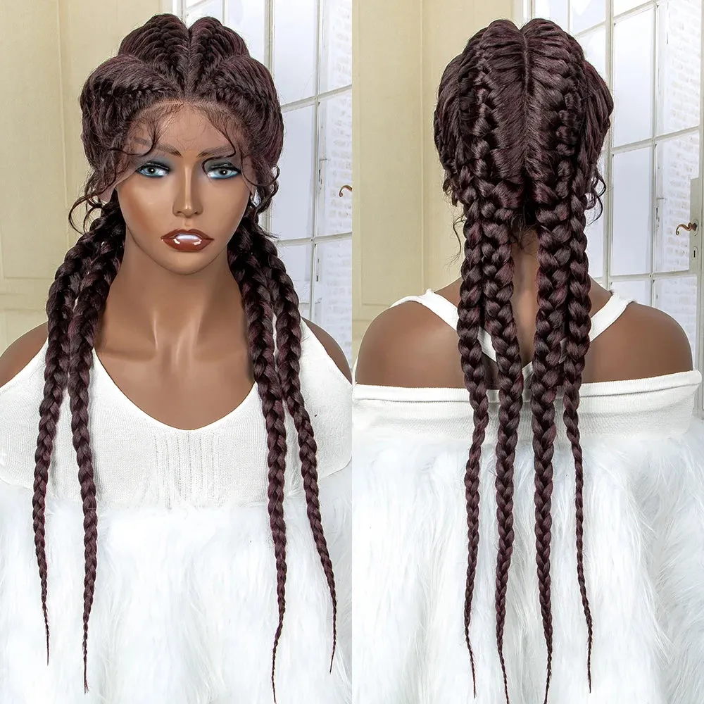 26 Inches Short Braids Lace Frontal Wig Synthetic 4 Braid Wig with Baby Hair