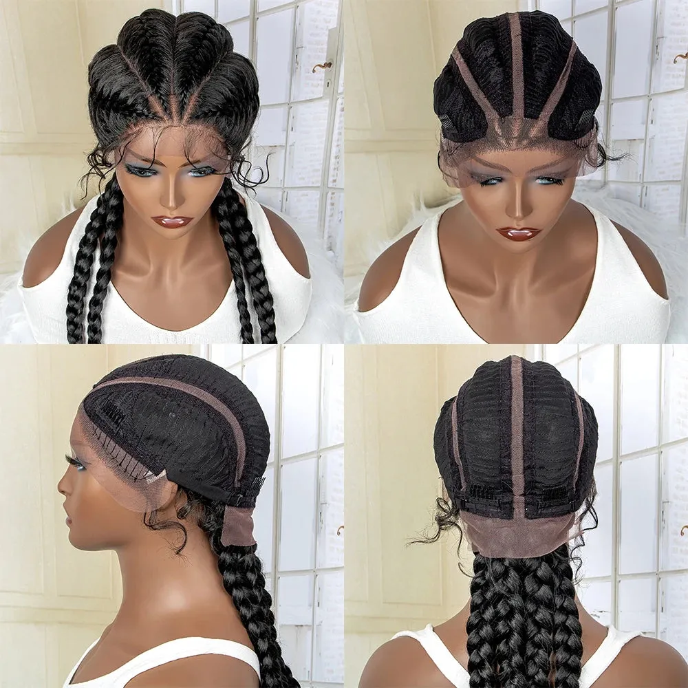 26 Inches Short Braids Lace Frontal Wig Synthetic 4 Braid Wig with Baby Hair