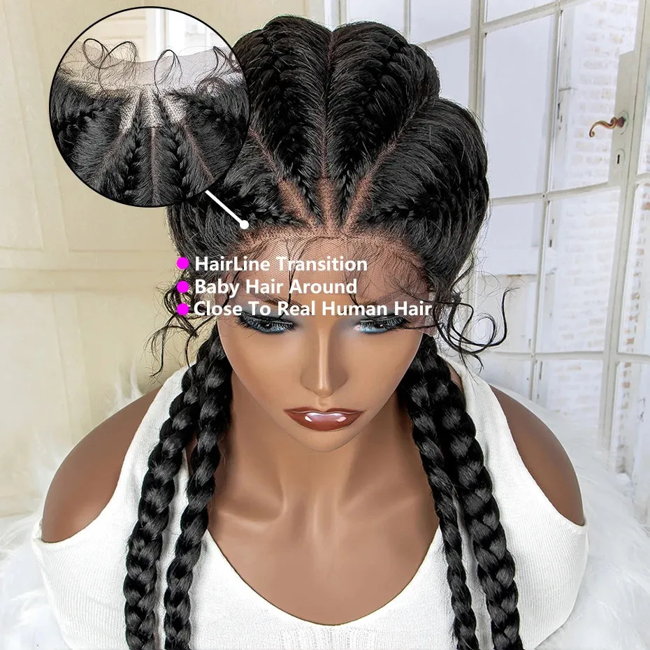 26 Inches Short Braids Lace Frontal Wig Synthetic 4 Braid Wig with Baby Hair