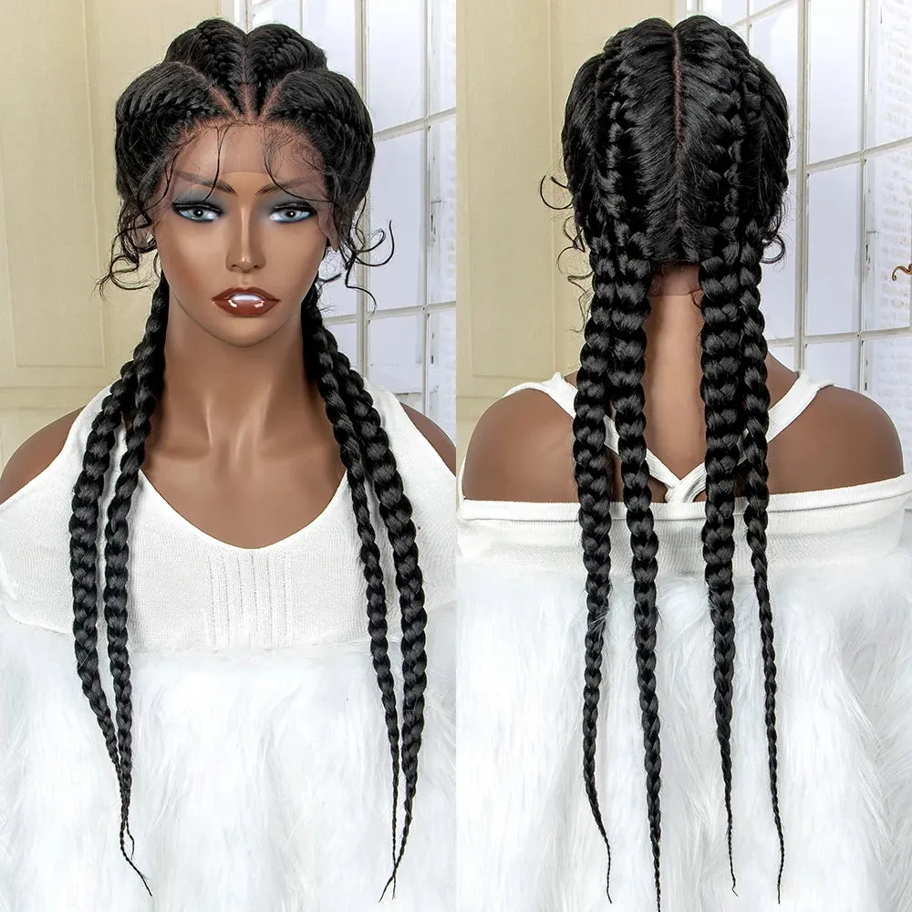 26 Inches Short Braids Lace Frontal Wig Synthetic 4 Braid Wig with Baby Hair