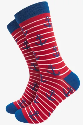 4471ANCRE Anchor Nautical Stripe Men's Print Bamboo Socks