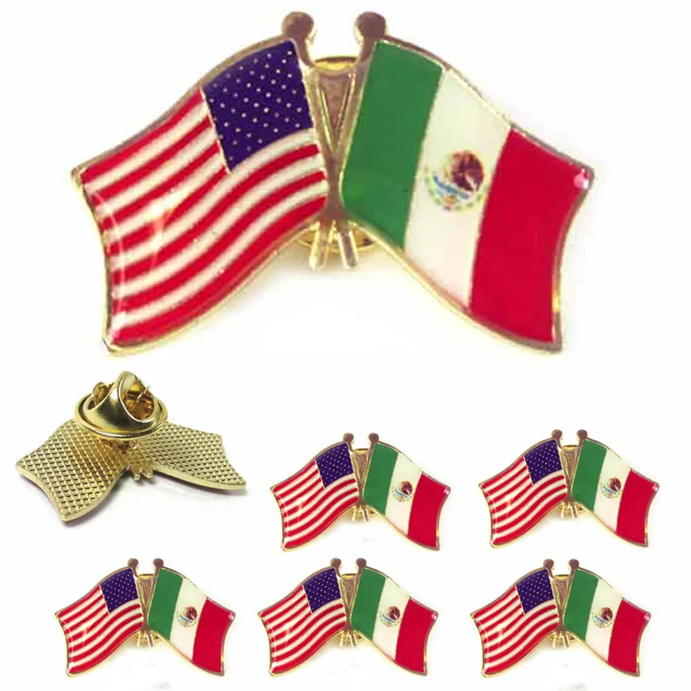 6 Pc Mexico USA Crossed Friendship Flag Lapel Pin Support Patriotic Enamel Badge