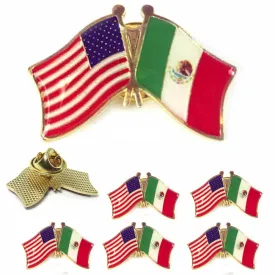 6 Pc Mexico USA Crossed Friendship Flag Lapel Pin Support Patriotic Enamel Badge