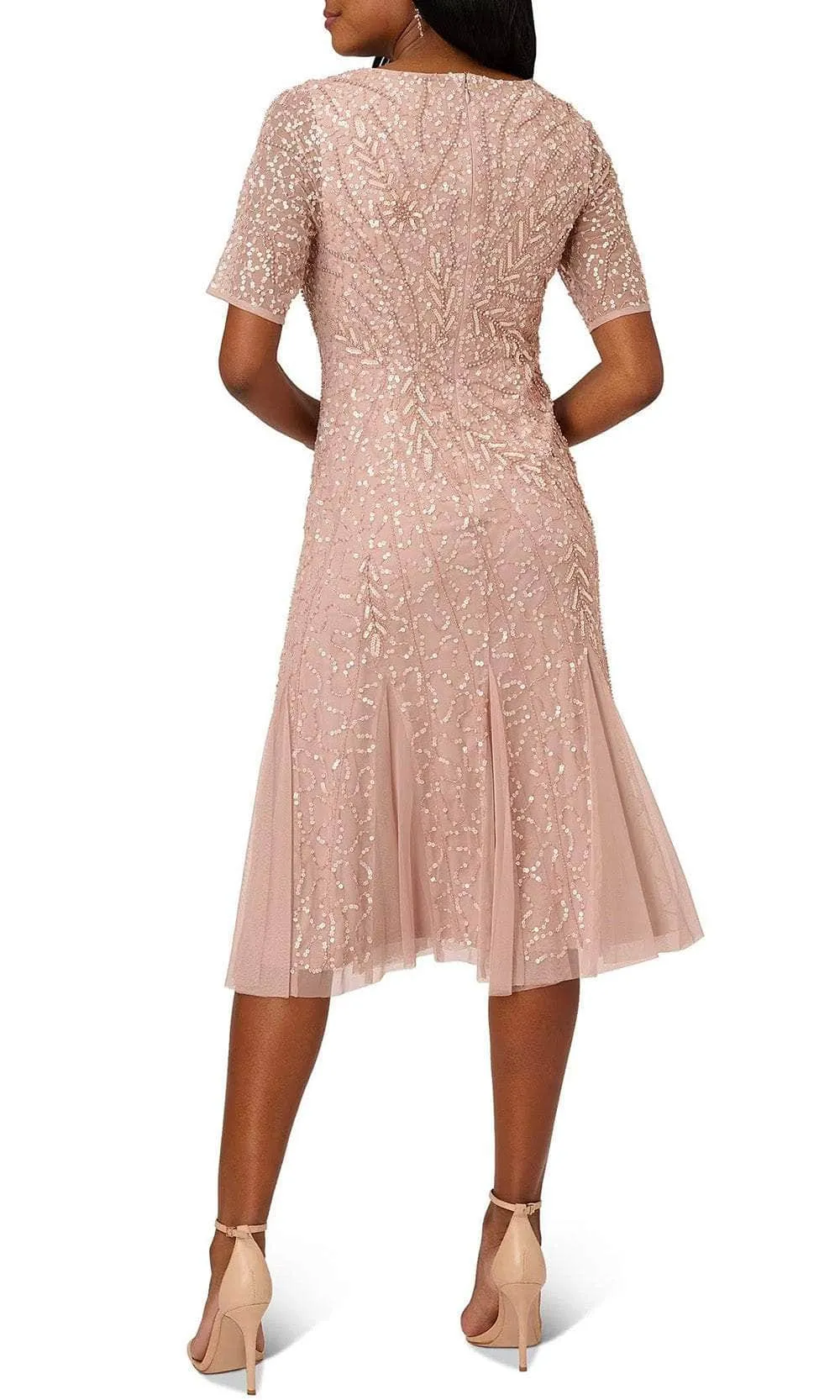 Adrianna Papell AP1E210196 - V Neck Godet Mesh Dress