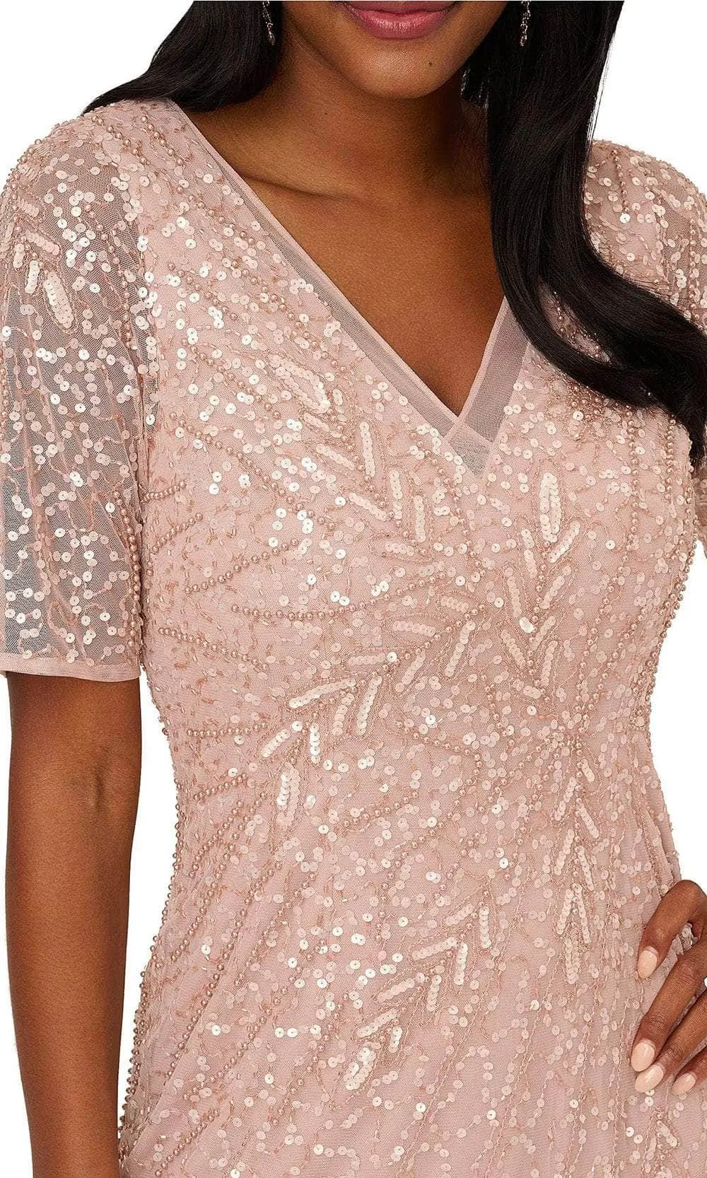 Adrianna Papell AP1E210196 - V Neck Godet Mesh Dress