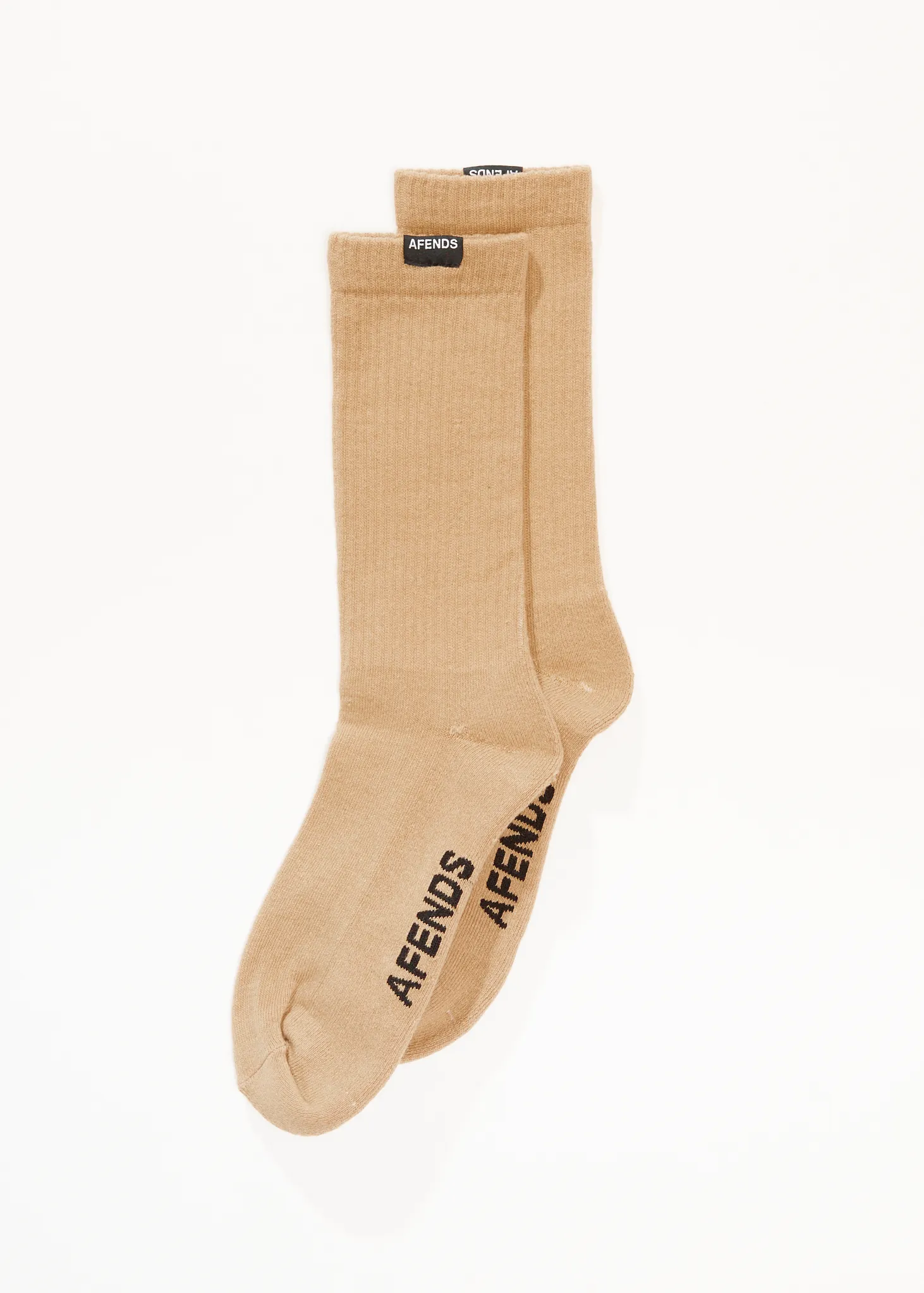 AFENDS Mens Everyday - Ribbed Crew Socks - Taupe