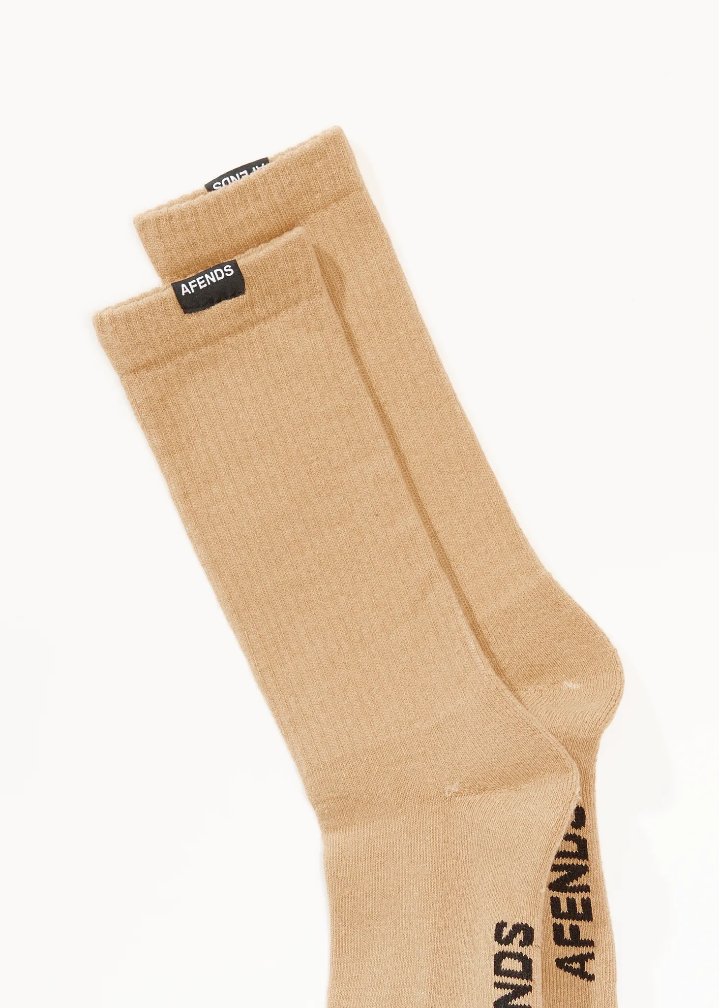 AFENDS Mens Everyday - Ribbed Crew Socks - Taupe