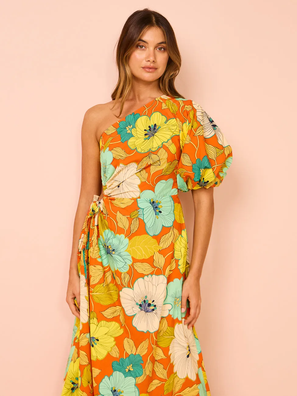 Alemais Piato One Shoulder Midi Dress in Marigold
