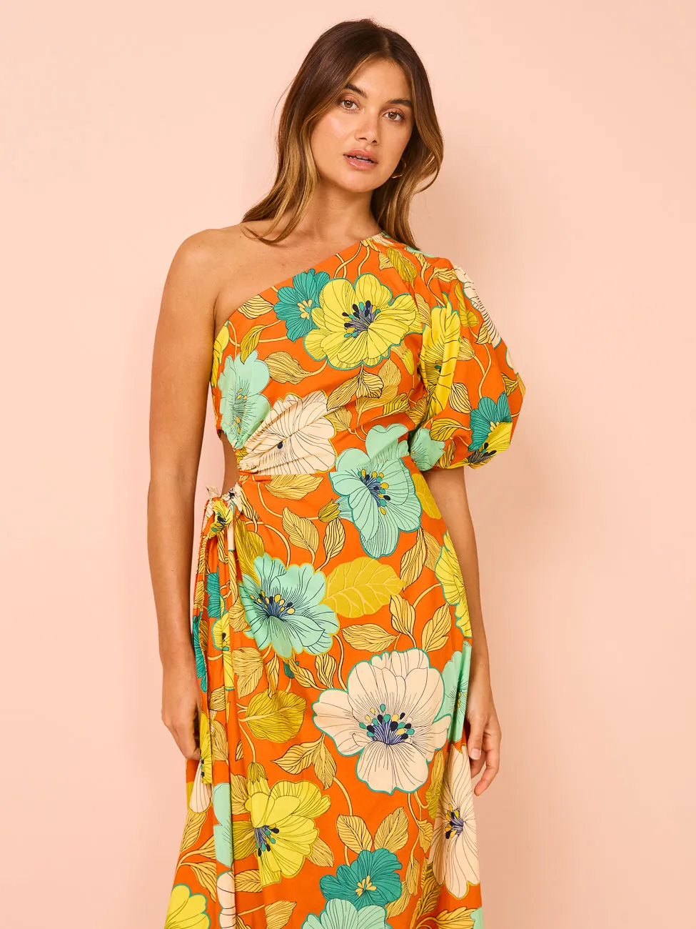 Alemais Piato One Shoulder Midi Dress in Marigold