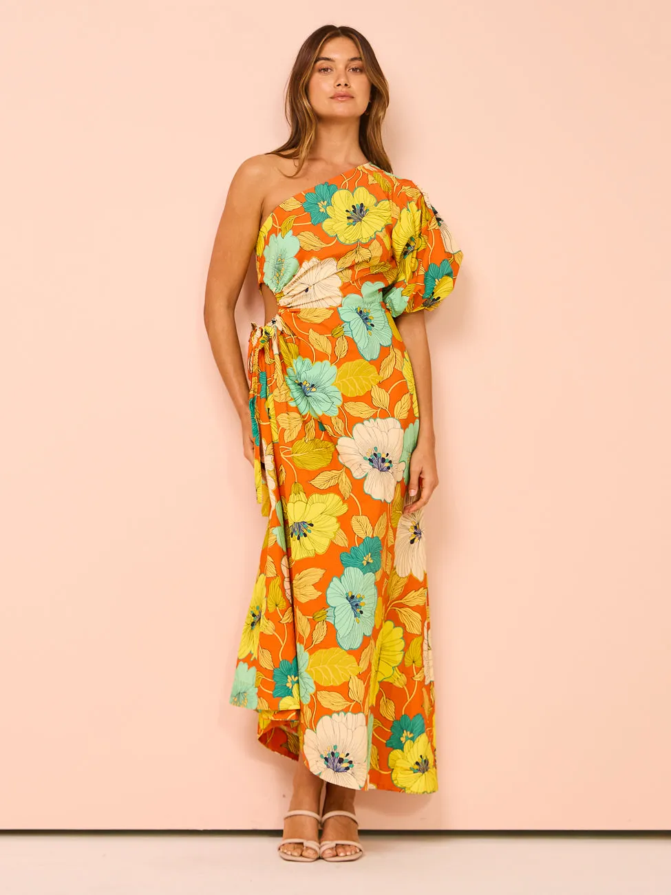 Alemais Piato One Shoulder Midi Dress in Marigold