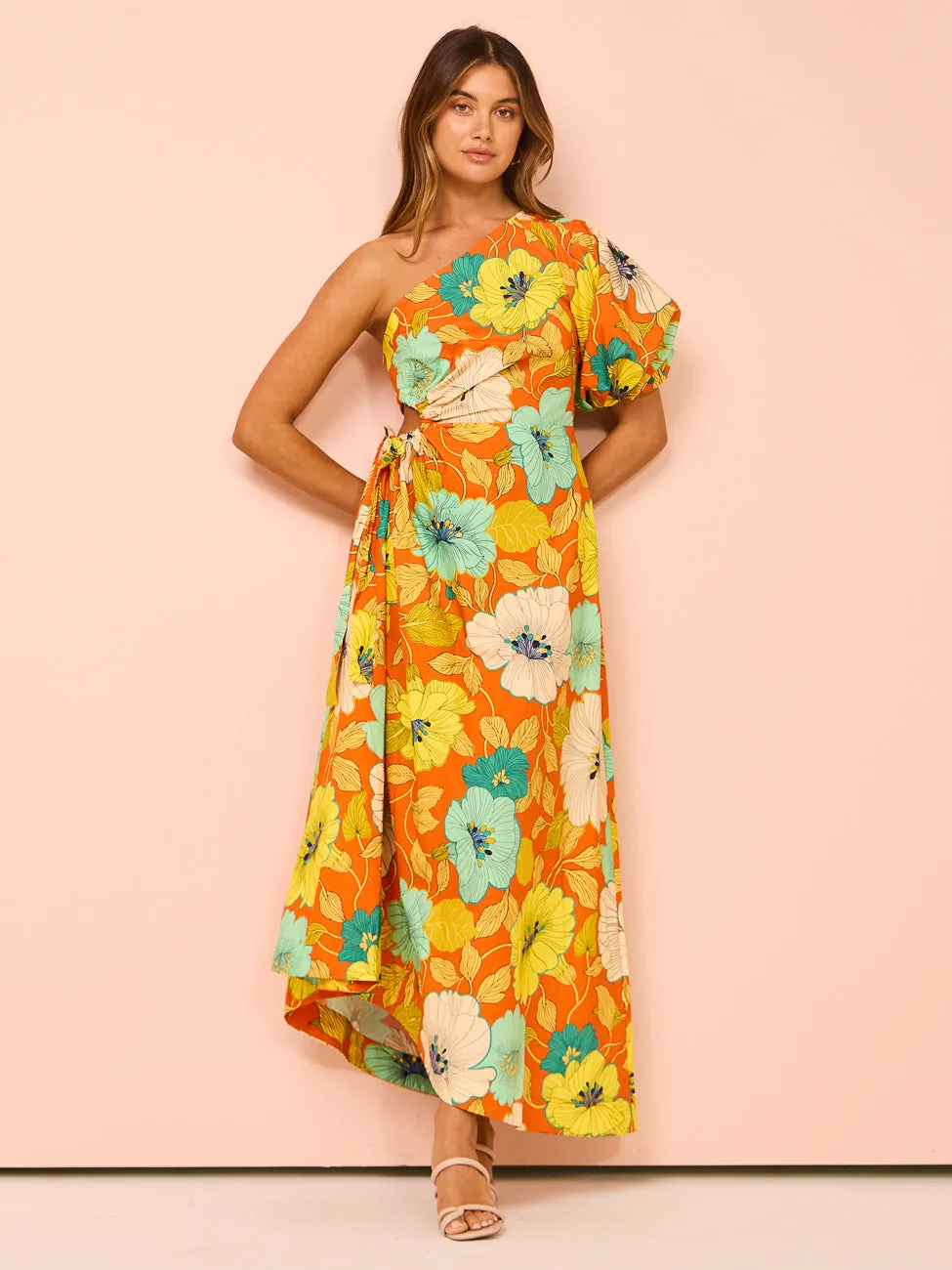 Alemais Piato One Shoulder Midi Dress in Marigold