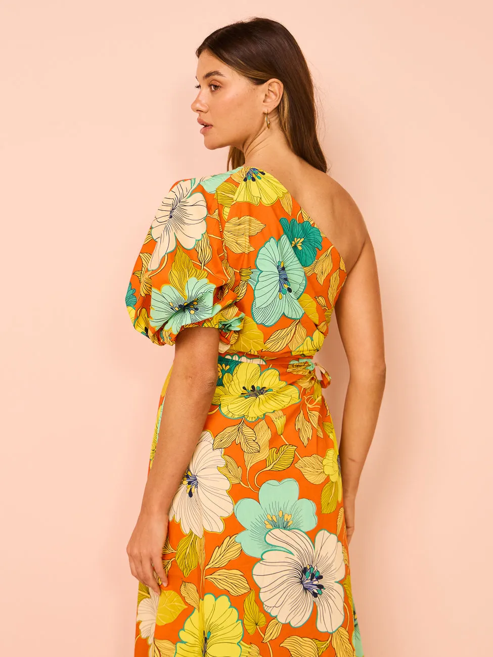 Alemais Piato One Shoulder Midi Dress in Marigold
