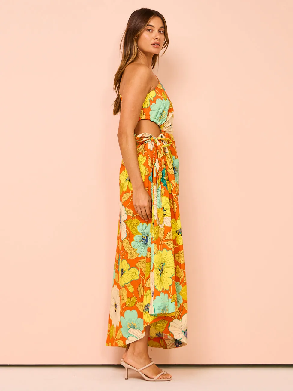 Alemais Piato One Shoulder Midi Dress in Marigold