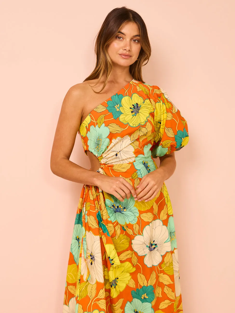 Alemais Piato One Shoulder Midi Dress in Marigold