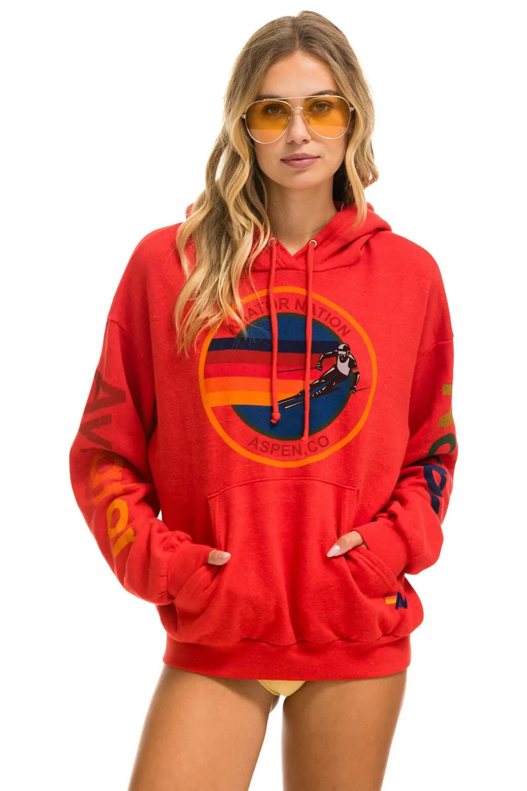 Aviator Nation Relaxed Fit Pullover Hoodie in Red - Aspen Edition