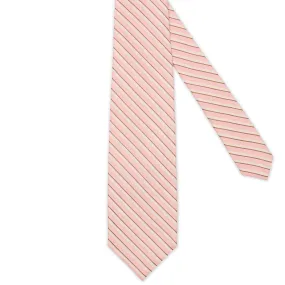 BARBA Pink Diagonal Striped Seven Fold Linen-Silk Tie NEW
