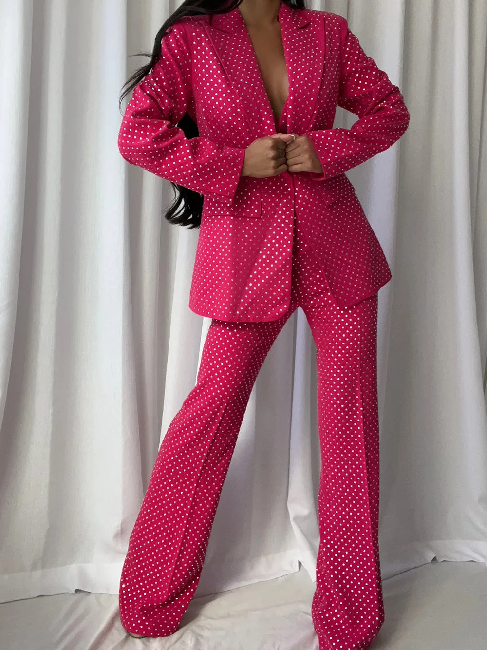 BIANELLE Blazer, Top & Pants Set in Fuchsia