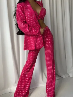 BIANELLE Blazer, Top & Pants Set in Fuchsia