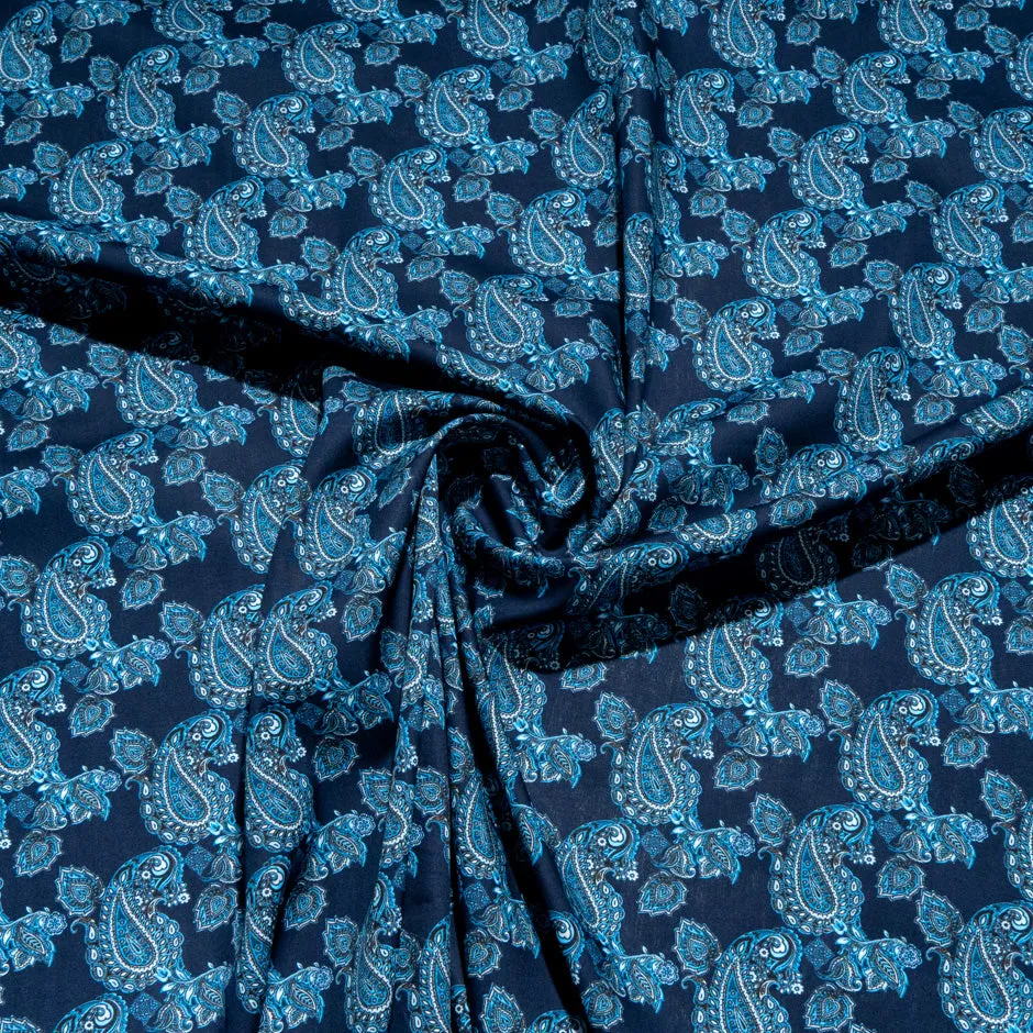 Blue On Blue Paisley Printed Pure Cotton