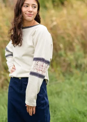 Boat Neck Crochet Lace Sleeve Sweatshirt - FINAL SALE