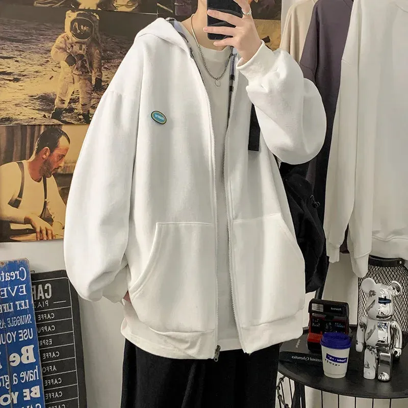 BONSIR  -  Men's Zipper Hoodies Autumn Casual Loose Hooded Sweatshirt Korean Style Streetwear Cardigan Outwear