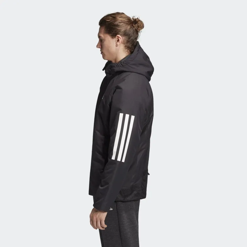 Optimized Title: BTS Mens 3-Stripes Insulated Hooded Winter Jacket - Stylish & Warm DZ1403