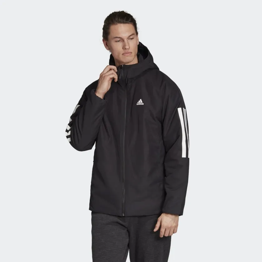 Optimized Title: BTS Mens 3-Stripes Insulated Hooded Winter Jacket - Stylish & Warm DZ1403