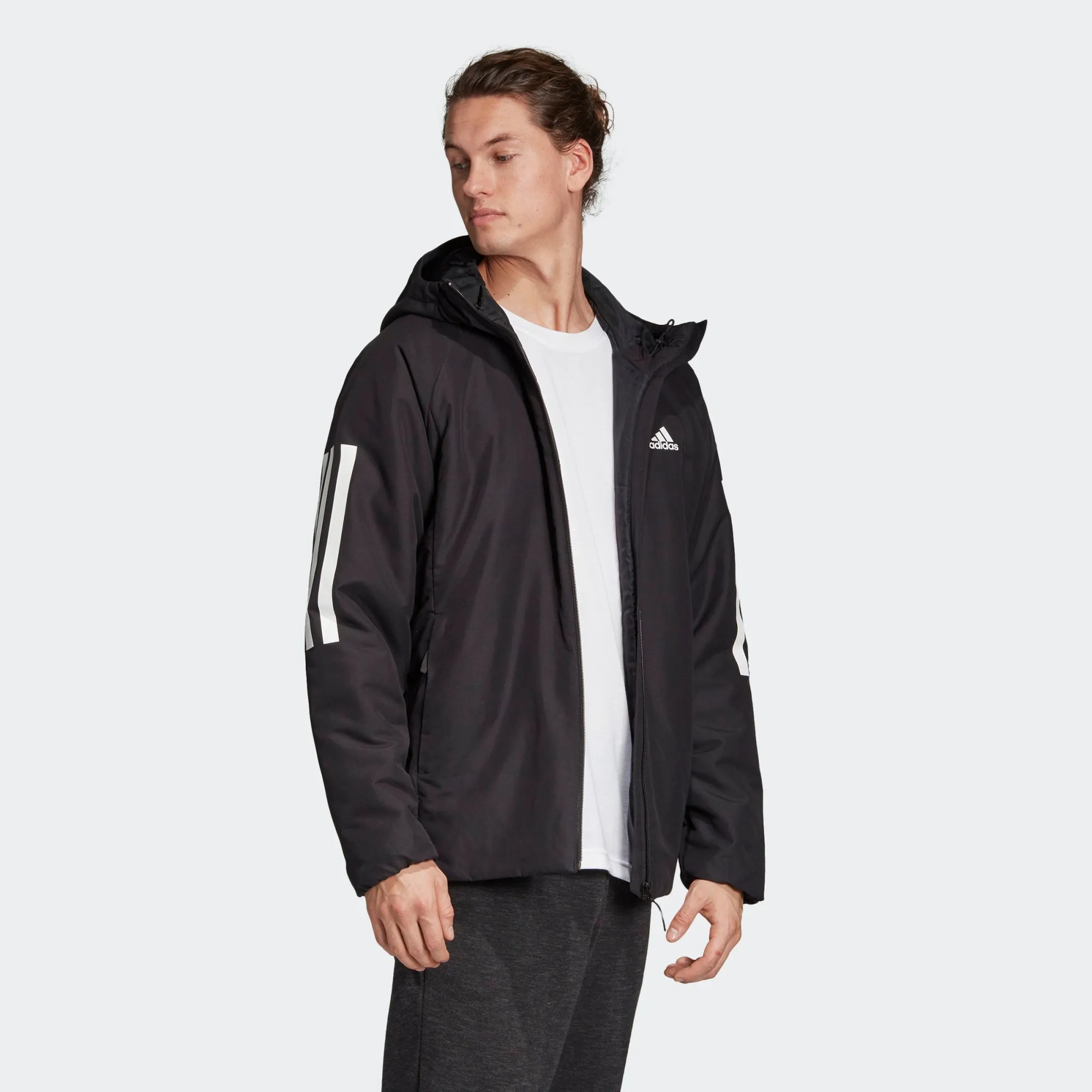 Optimized Title: BTS Mens 3-Stripes Insulated Hooded Winter Jacket - Stylish & Warm DZ1403