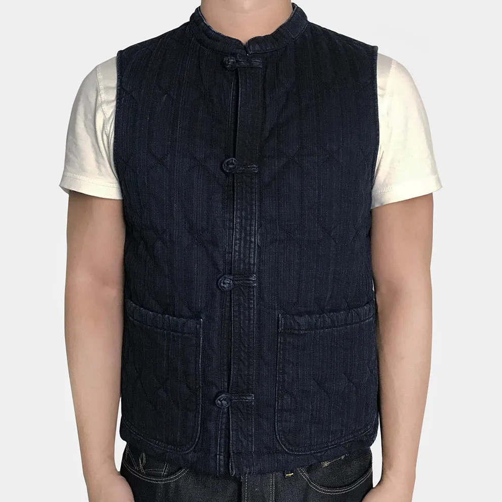 BZEN INDOCHINE - M.3301 QING REGULAR FIT 2 POCKET QUILTED DENIM VEST-8.5oz-E0 BLACK BLUE