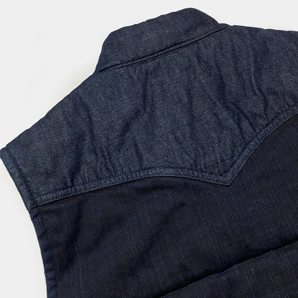 BZEN M.3009 CARLOS-CBI REGULAR FIT 4 POCKET 2 TONE DENIM COMBO DENIM QUILTED VEST-8OZ-E0 INDIGO