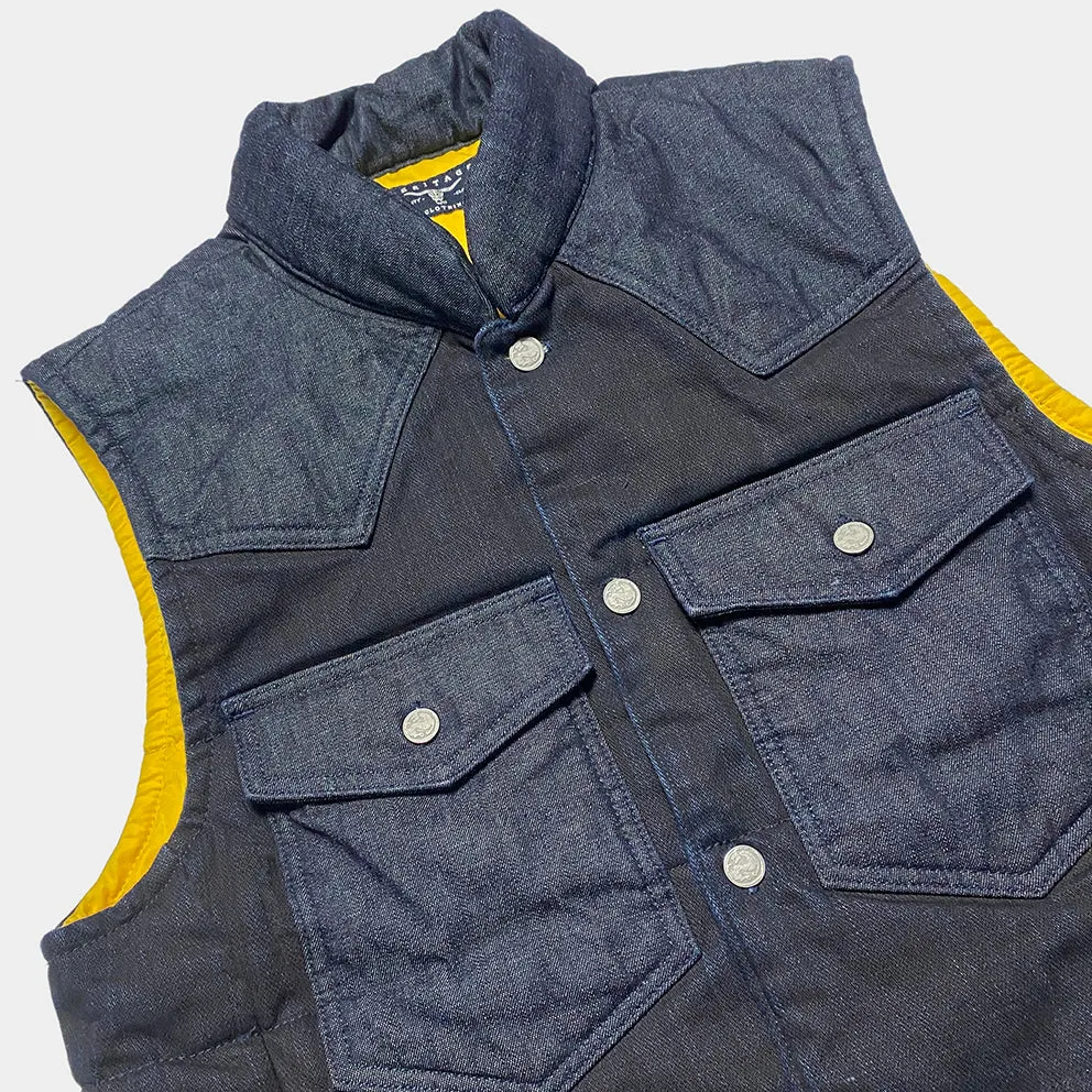 BZEN M.3009 CARLOS-CBI REGULAR FIT 4 POCKET 2 TONE DENIM COMBO DENIM QUILTED VEST-8OZ-E0 INDIGO