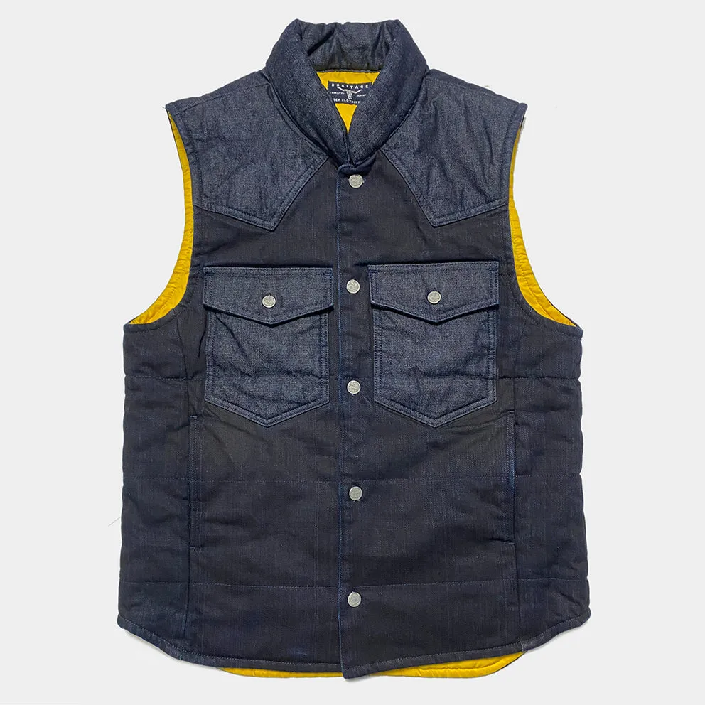 BZEN M.3009 CARLOS-CBI REGULAR FIT 4 POCKET 2 TONE DENIM COMBO DENIM QUILTED VEST-8OZ-E0 INDIGO