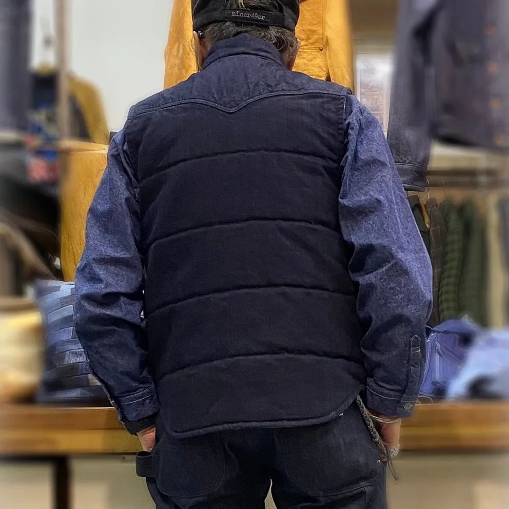 BZEN M.3009 CARLOS-CBI REGULAR FIT 4 POCKET 2 TONE DENIM COMBO DENIM QUILTED VEST-8OZ-E0 INDIGO