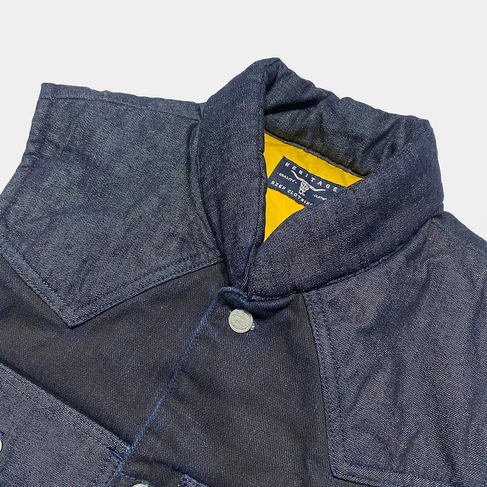BZEN M.3009 CARLOS-CBI REGULAR FIT 4 POCKET 2 TONE DENIM COMBO DENIM QUILTED VEST-8OZ-E0 INDIGO