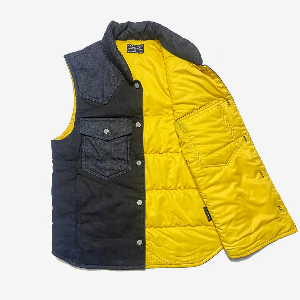 BZEN M.3009 CARLOS-CBI REGULAR FIT 4 POCKET 2 TONE DENIM COMBO DENIM QUILTED VEST-8OZ-E0 INDIGO