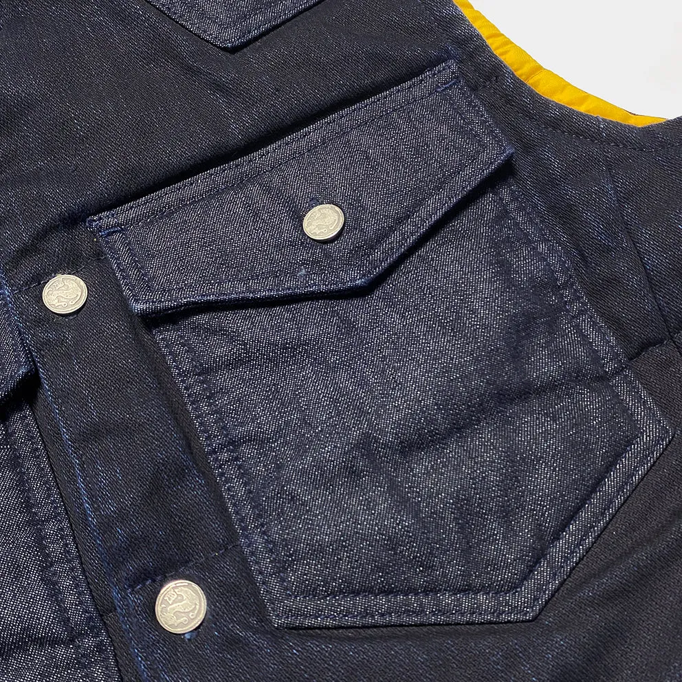 BZEN M.3009 CARLOS-CBI REGULAR FIT 4 POCKET 2 TONE DENIM COMBO DENIM QUILTED VEST-8OZ-E0 INDIGO