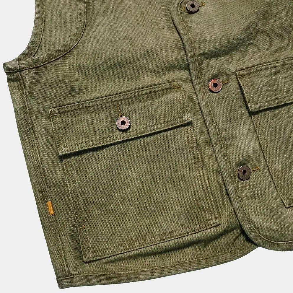 BZEN M.3034-THE GENT SLIM FIT 4 POCKET VEST-15oz-CANVAS-E0 MOSS GREEN