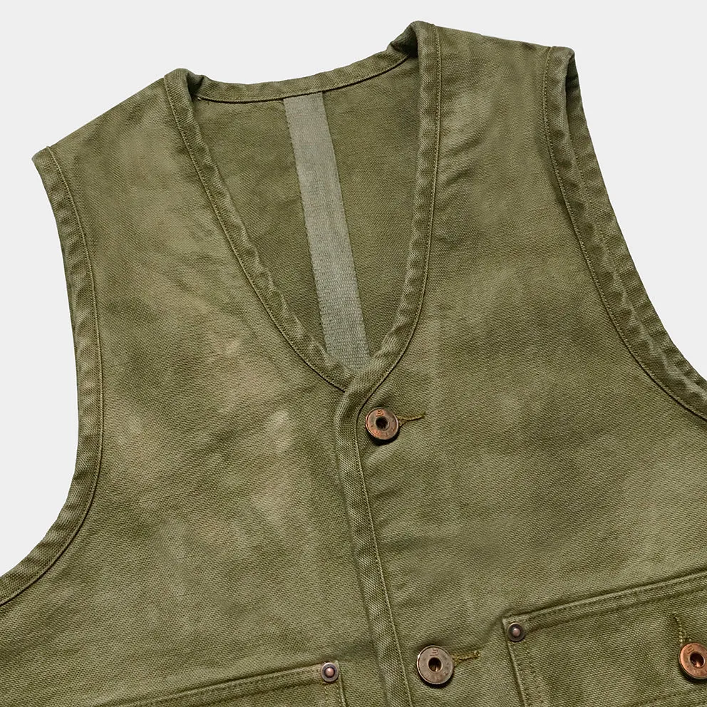 BZEN M.3034-THE GENT SLIM FIT 4 POCKET VEST-15oz-CANVAS-E0 MOSS GREEN