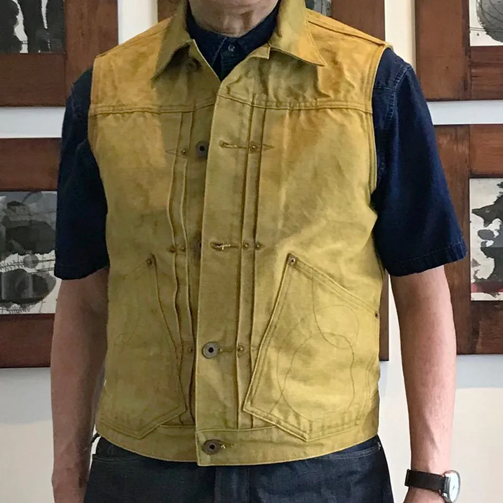BZEN M.3127-THE CUT REGULAR FIT 2 POCKET BIKER'S VEST-12.5oz-CANVAS-E0 TURMERIC