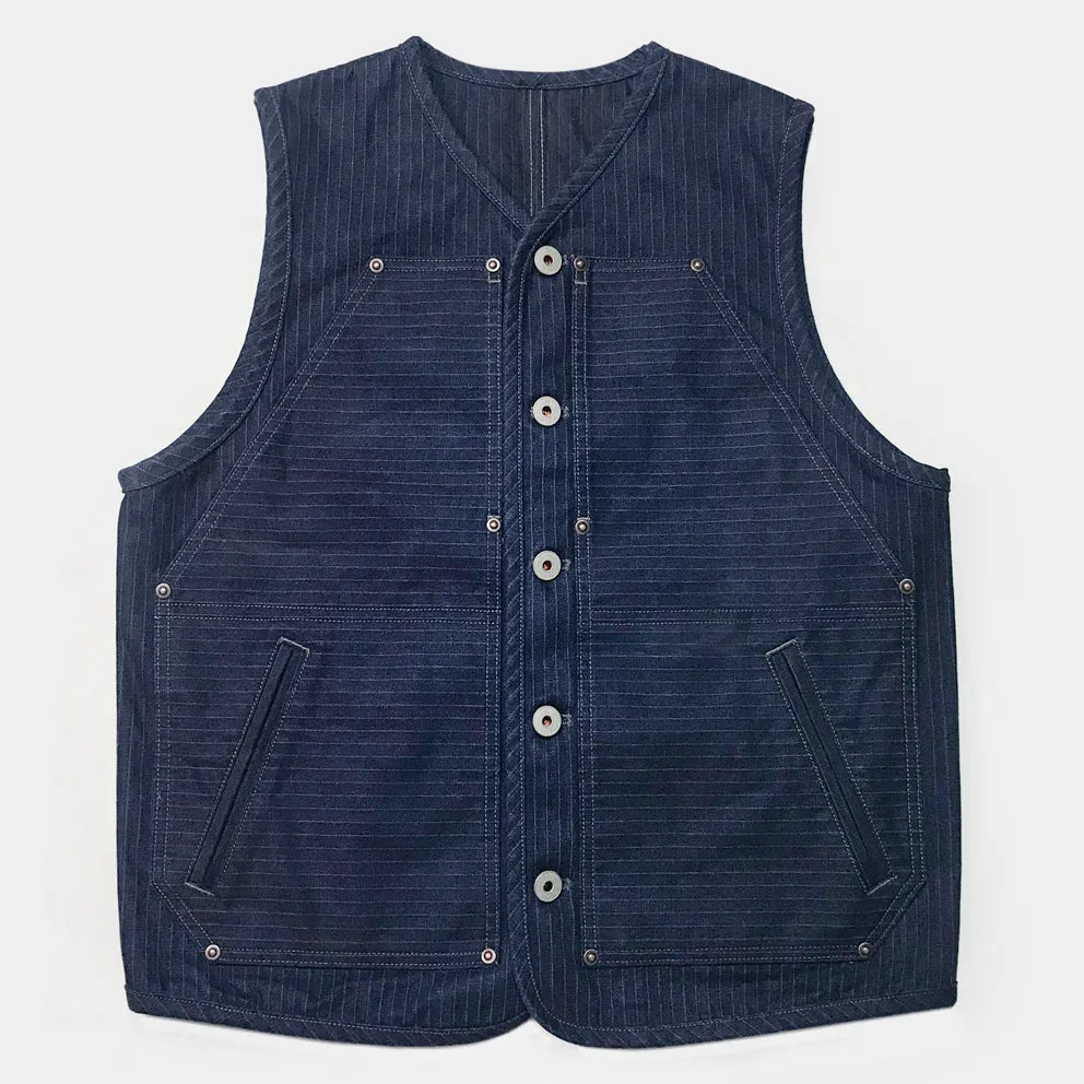 BZEN M.3193-SANCHEZ REGULAR FIT DOUBLE FRONT PANEL INDIGO STRIPE VEST-13.75oz-E0 INDIGO STRIPE