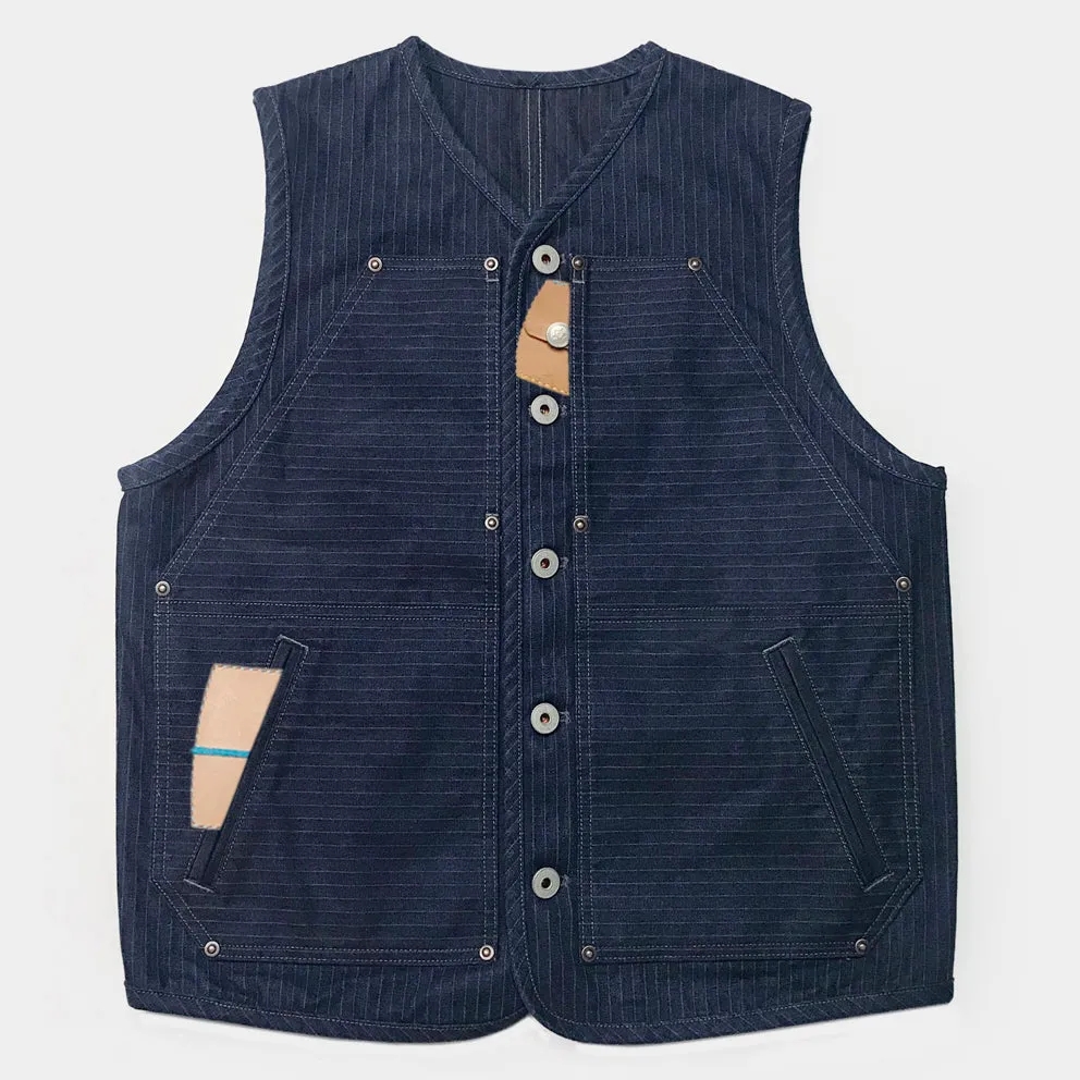 BZEN M.3193-SANCHEZ REGULAR FIT DOUBLE FRONT PANEL INDIGO STRIPE VEST-13.75oz-E0 INDIGO STRIPE