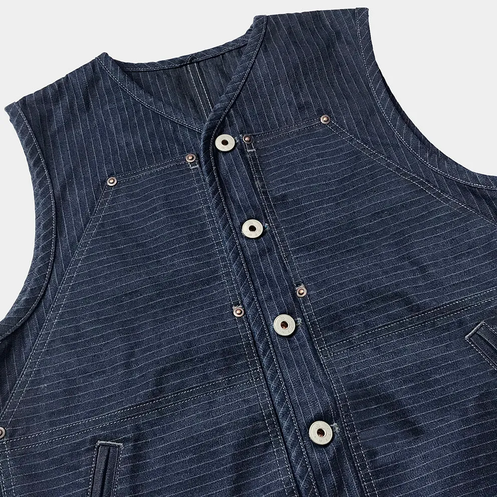 BZEN M.3193-SANCHEZ REGULAR FIT DOUBLE FRONT PANEL INDIGO STRIPE VEST-13.75oz-E0 INDIGO STRIPE
