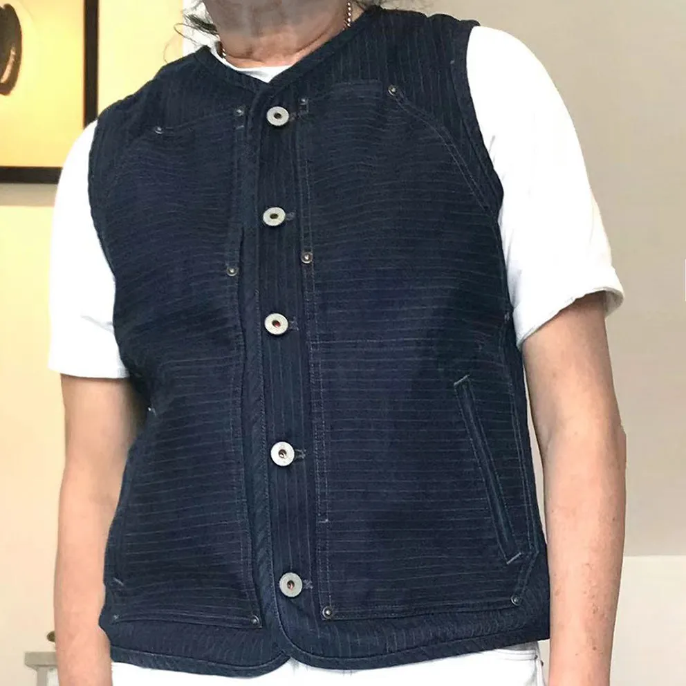 BZEN M.3193-SANCHEZ REGULAR FIT DOUBLE FRONT PANEL INDIGO STRIPE VEST-13.75oz-E0 INDIGO STRIPE